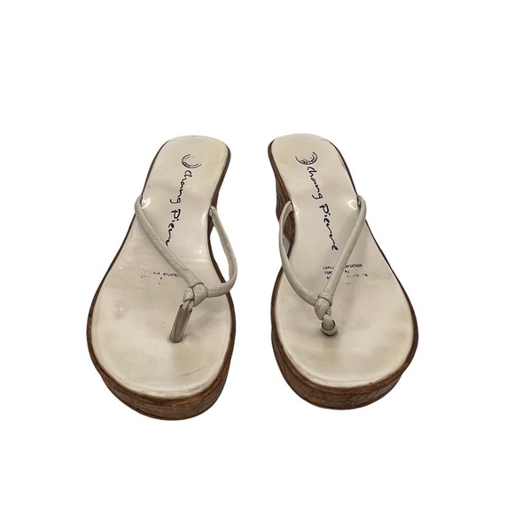 Chang Pierre White Cork Wedge T-Strap Sandals Size 39 Women's - Picture 9 of 12